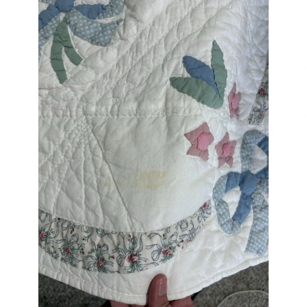 Vintage‎ Arch Cotton Handmade Appliqued Floral Quilt Pastel Colors Twin Cottage